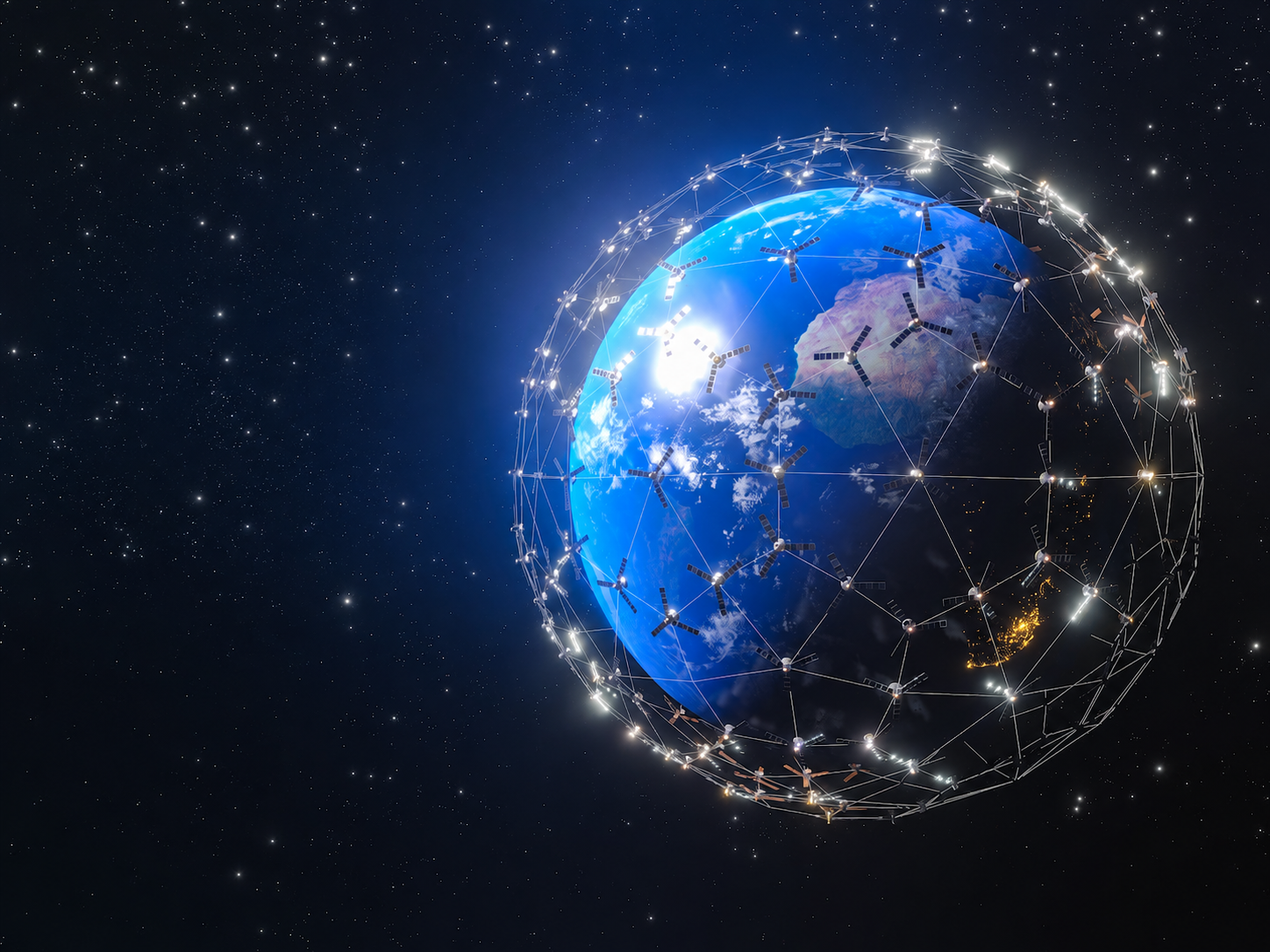 Connected satellites surrounding the Earth