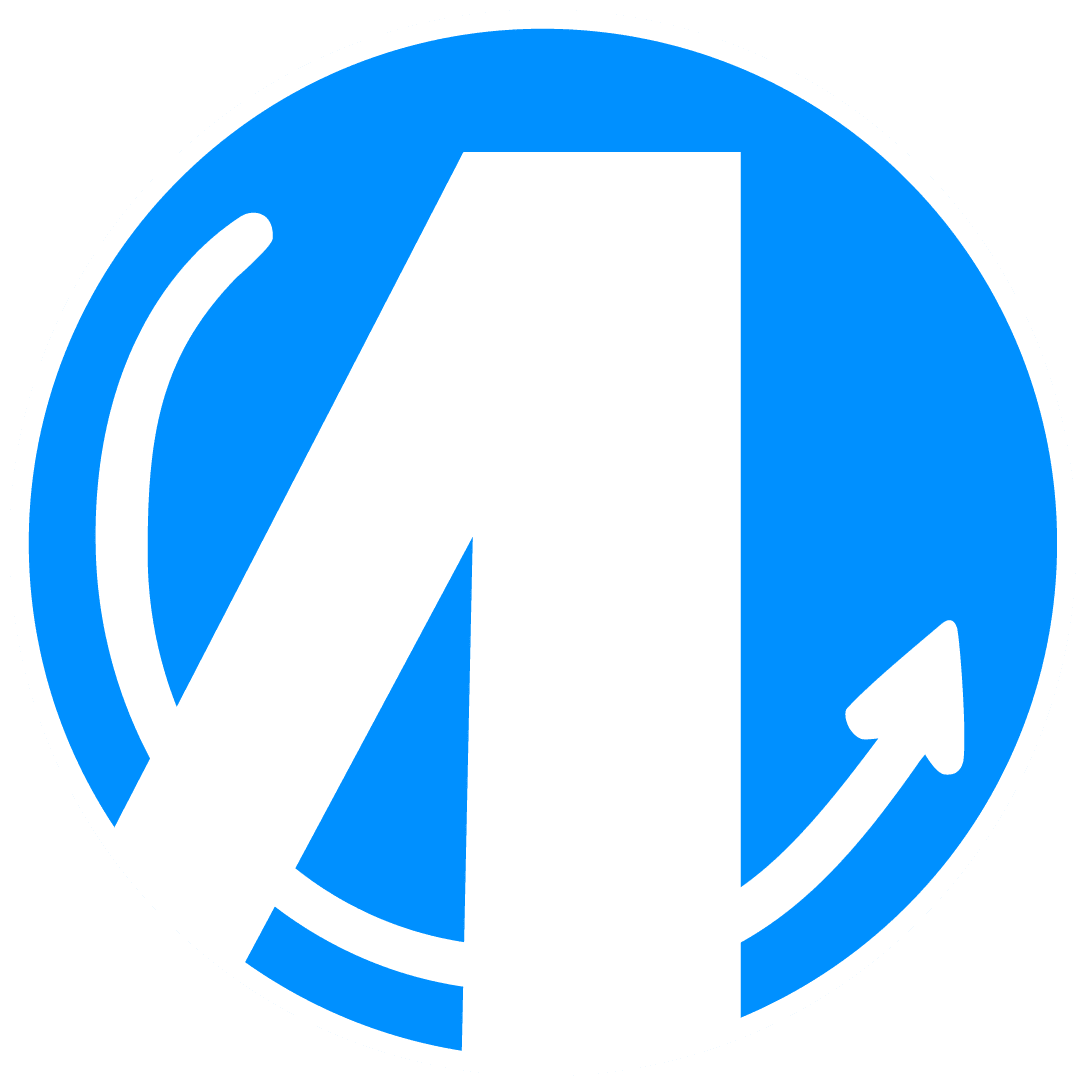 Avengers logo in blue and white.