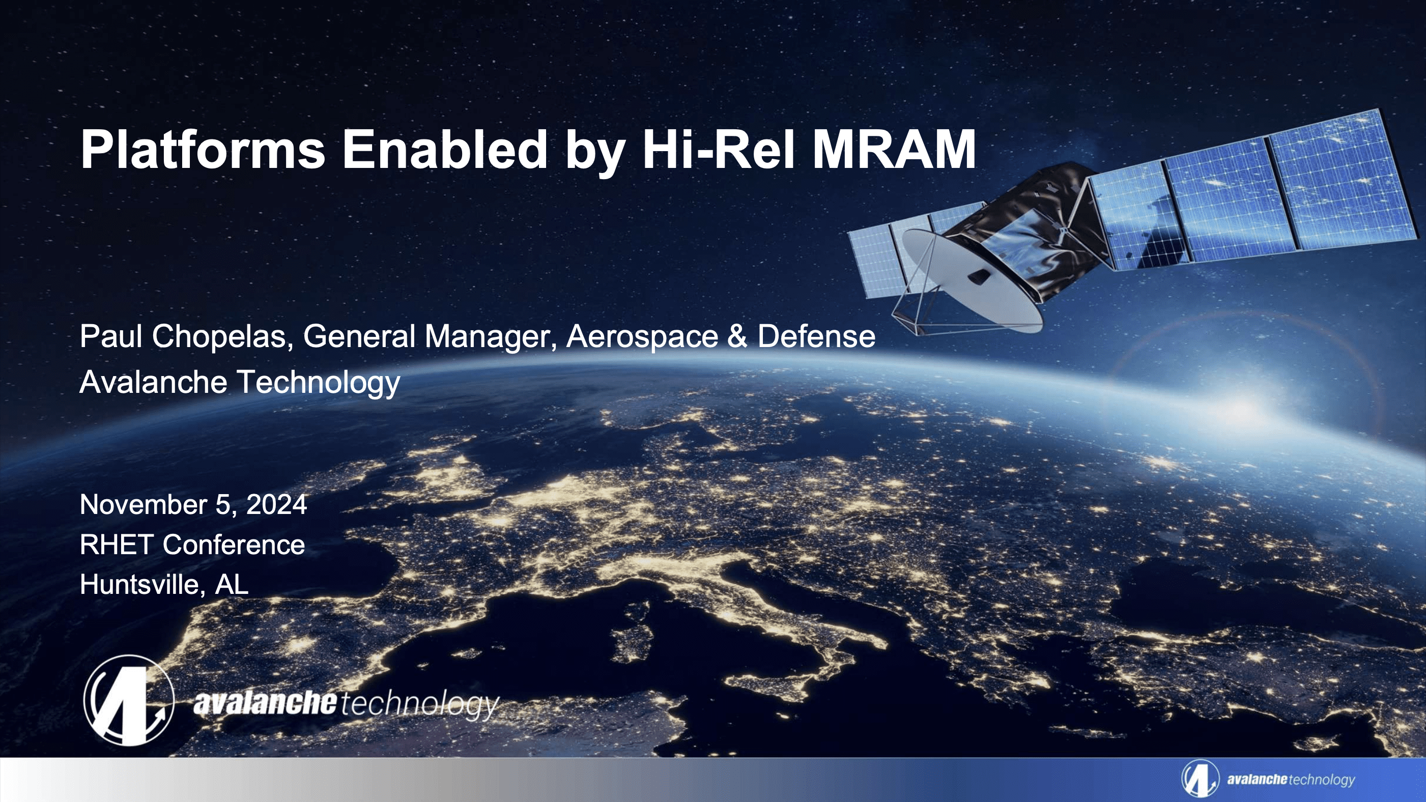 Satellite over Earth, Hi-Rel MRAM technology event.