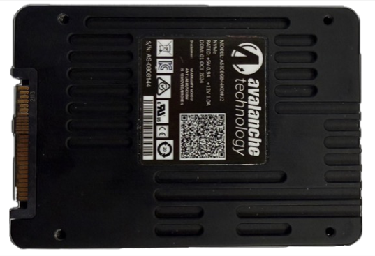 Avalanche Technology solid-state drive with label and QR code.