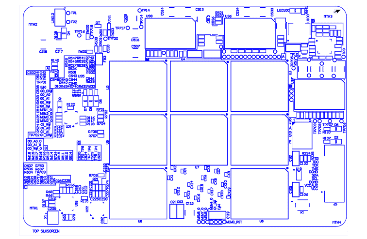 Detailed electronic circuit board layout diagram.