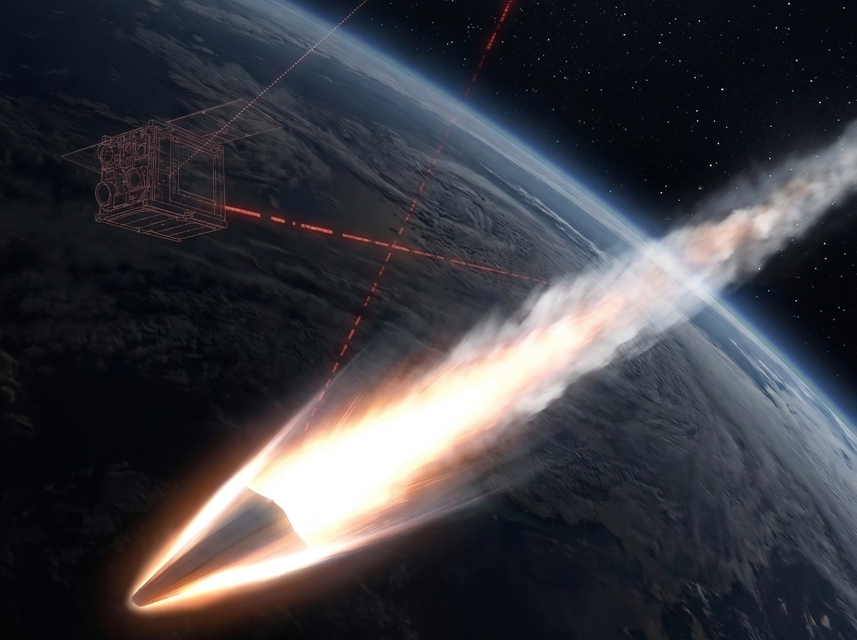 Spacecraft reentering Earth’s atmosphere with fiery trail